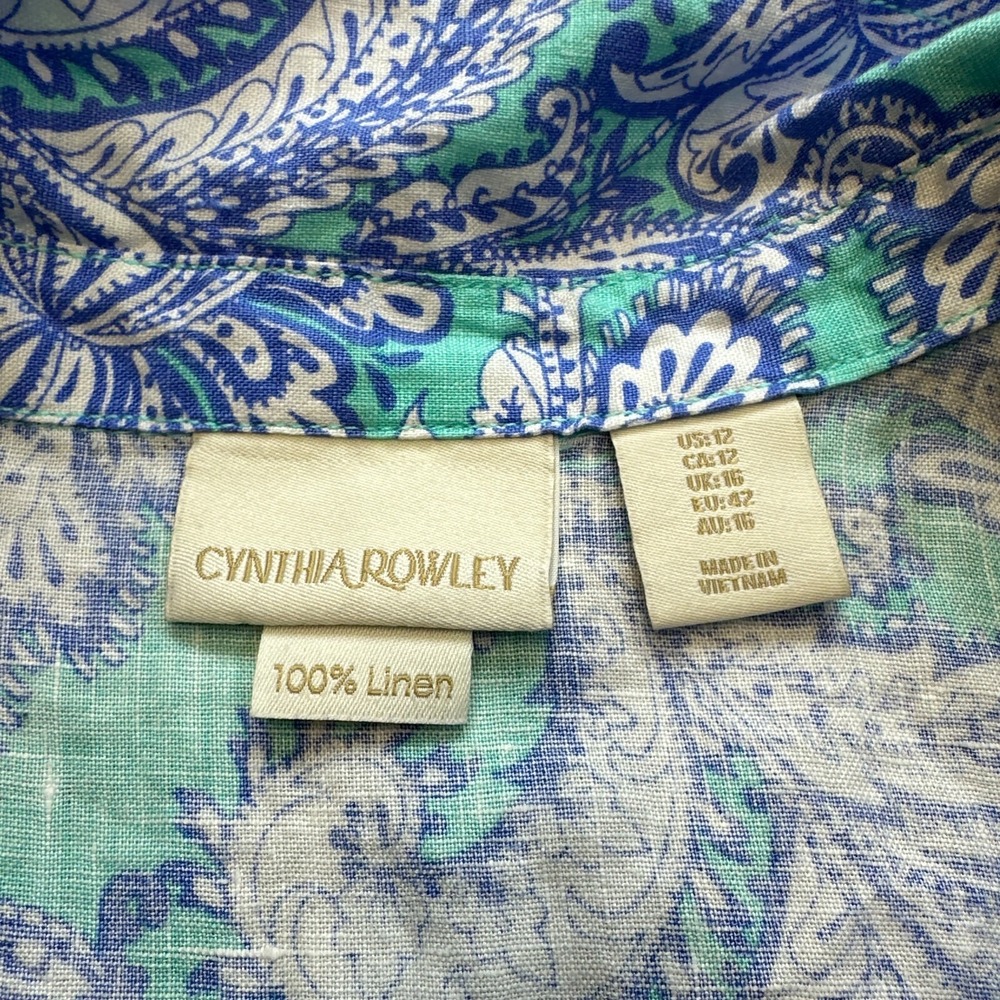 Cynthia Rowley Linen Paisley Shift Dress size 12 Coastal Sleeveless‎ Resort - Picture 2 of 7